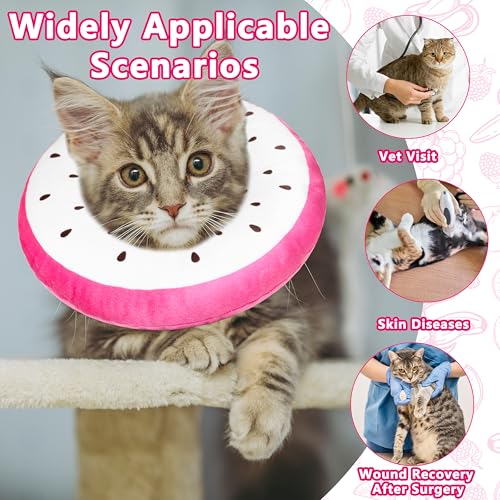 Cat Cone Collar Soft, Adjustable Cat Recovery Cone to Stop Licking, Cute Kitten Donut Collar After Surgery, Elizabethan Collars for Kittens, Lightweight Cats Neck Cones (Dragonfruit, Medium) - color: Dragonfruit, size: Medium