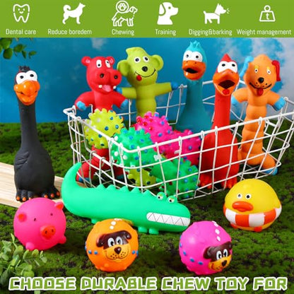 Shappy 20 Pcs Squeaky Dog Toys, Latex Rubber Dog Toys Bulk Soft Squeak Chew Balls Assorted Animals Puppy Fetch Interactive Play for Medium Large Pets(Lovely) - style: Lovely