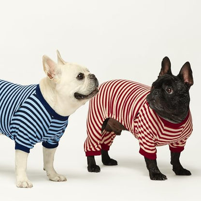 Fitwarm Blue and White Striped Dog Pajamas, Waffle Dog Clothes for Small Dogs Girl Boy, Puppy Onesie with Feet, Pet Cat Outfit, XL - color: Blue, size: X-Large