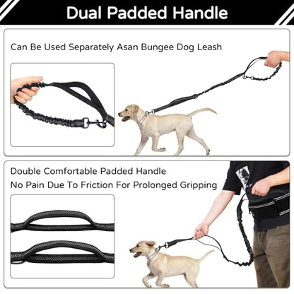 Skmeditec Hands Free Dog Leash with Waist Bag for Large Dog Walking, Shock Absorbing Bungee Leash with Zipper Pouch for Running, Dual Padded Handles & Adjustable Waist Belt - size: 1 Dog