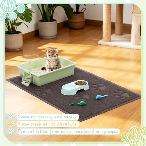 9 Pcs Kitten Litter Box Starter Kit, 2 Plastic Small Cat Litter Box with 2 Scooper, 2 Double Dish Feeding Bowl 2 Mouse Toy and Large Mat for Kitten Indoor