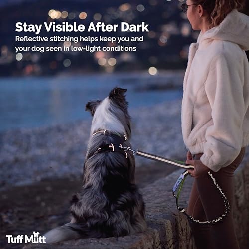 Tuff Mutt Hands Free Dog Leash for Walking Running Hiking, Waist Leash with Bungee, Adjustable Belt, Reflective Double Handle Design for Large Medium Dogs - color: Purple