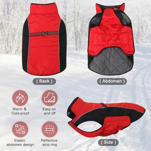 Dog Coat, Water-Resistant Dog Clothes, Warm Fleece Lining Dogs Coats, Winter Windproof Dogs Jackets with Reflective, Pet Vest for Small Medium Large Pets - 1 PCS - color: Dark Red, size: XL ( 42-65 LB | 20.47"Neck Girth )