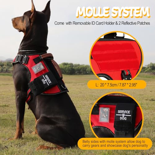 Service Dog Vest for Large Dogs, Tactical Dog Harness Vest No Pull with Handle, Adjustable Reflective Military K9 German Shepherd Dog Vest for Walking, Training, Hunting (Bright Red, L)