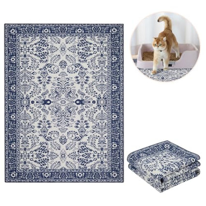 Lovewag Pets Washable Cat Litter Mat 2 PCs - Keep Litter Off Your Floors, Gentle on Paws, 36x48 Inches Large Size, Waterproof Non-Slip Reusable Compatible with Cat Box (Indigo Garden) - color: Indigo Garden, size: 36x48 inches (Pack of 2)