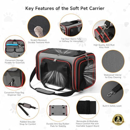 EliteField Soft-Sided Pet Carrier (3-Year Warranty, Airline Approved), Foldable Travel Bag with Removable Fleece Bed for Dogs, Cats & Small Pets, Scratch-Resistant Mesh - color: Gray, size: 20.0"L x 12.0"W x 12.0"H