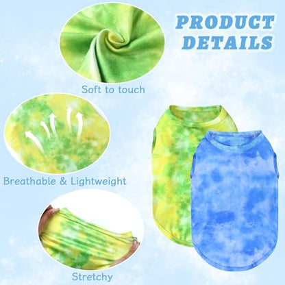 XPUDAC 4 Pack Dog Shirt Tie Dye Lightweight Dog Clothes for Small Dogs Boy Girls Breathable Stretchy Tank Top Vest-2X-Large - size: XXL-22" Chest