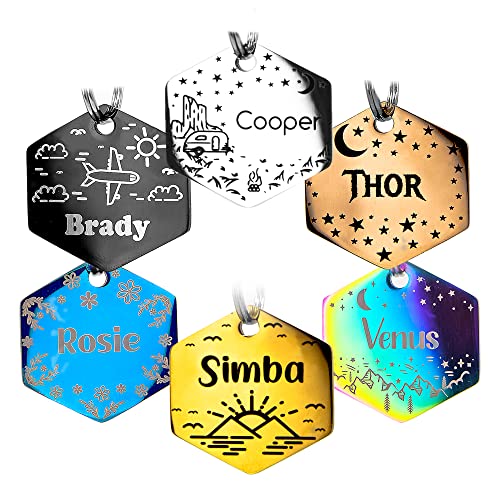 Personalized Dog Tag with 5 Lines of Custom Deep Engraved Durable Stainless Steel Pet ID Name Tag Designer Small Size Hexagon - size: Small, style: Hexagon