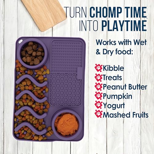 Palz&Co Paw Puzzle 2-in-1 Slow Feeder & Lick Mat for Dogs and Cats, Dry and Wet Food, Dishwasher Safe Silicone, Medium 12"x8", Purple - size: Medium