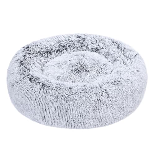 Amazon Basics Washable Donut Pet Bolster Faux Fur Bed with Removable Cover, Anti-Slip Bottom for Dog, Grey, 23" x 23" - color: Grey, size: 23" x 23"