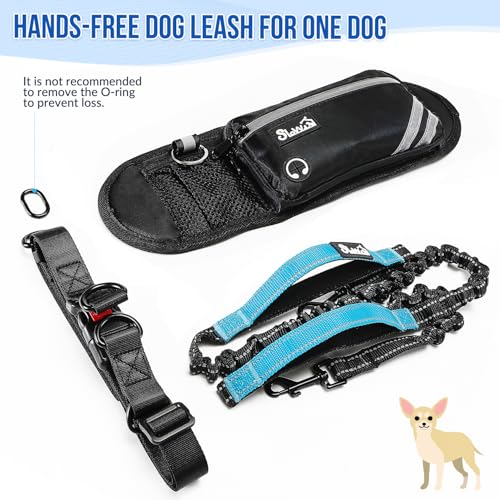 SlowTon Hands Free Dog Leash - with Removable Zipper Pouch, Shock Absorbing Bungee, Dual Handle & Reflective Stitches, Wide Padded Adjustable Waist Leash for Dogs Walking Running (M, for 1 Dog) - size: Medium for 8 - 25 lbs