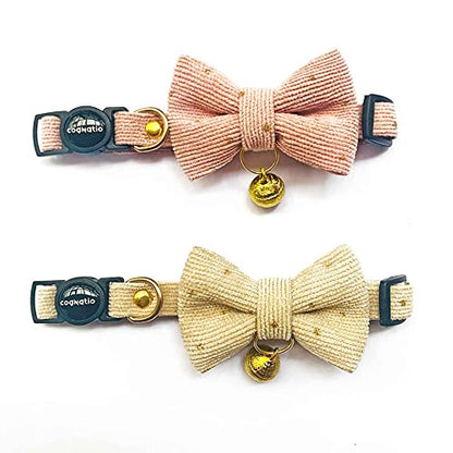 Safety Quick Release Cat Collars, Soft Kitten Collars with Detachable Bow Tie and Bell, Pack of 2, Adjustable 20-30 cm (20-30cm, Pink+Cream) - color: Pink+Cream