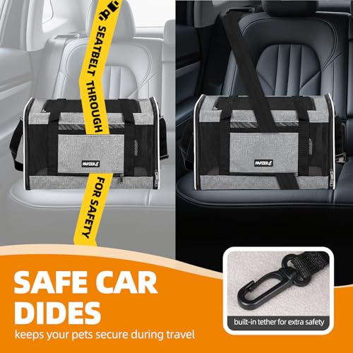 Cat Carrier Soft-Sided Travel Bag for Medium to Large Cats Over 15lbs, Small Dog Carrier Crate Top Entry Breathable Mesh Puppy 12 Pounds, Pet Rabbit Carrying Cage Kennel Collapsible Grey - color: Grey