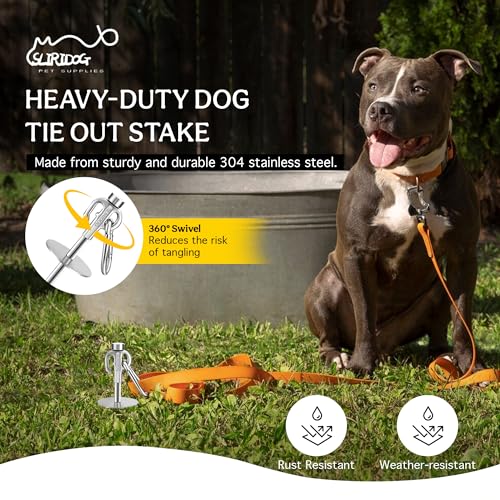 Heavy Duty 304 Stainless Steel Dog Stake-15 Inch, 12mm Diameter, Holds Pets Up to 160 lbs,Perfect for Yard, Outdoor, Camping & Tent Use - Corrosion-Resistant Ground Anchor for Dogs