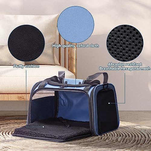 PETSFIT Pet Carrier, Dog Carrier Airline Approved, Collapsible Soft Sided TSA Approved Pet Carrier for Small and Medium Cats, Puppies Up to 12 Lbs, Cat Travel Carrier, Blue - color: Blue, size: Medium