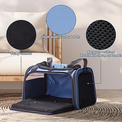 PETSFIT Pet Carrier, Dog Carrier Airline Approved, Collapsible Soft Sided TSA Approved Pet Carrier for Small and Medium Cats, Puppies Up to 12 Lbs, Cat Travel Carrier, Blue - color: Blue, size: Medium