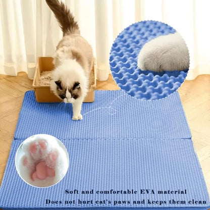 HCY&WLD Cat Litter Mat, Honeycomb Double Layer Cat Litter Trapping Mat, Waterproof Urine Proof Non-Slip, Scatter Control, Less Waste, Easier to Clean (Blue, 35" X 24") - color: Blue