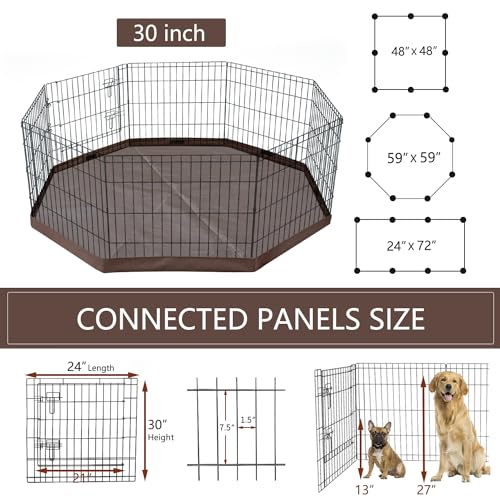 NEZUC Foldable Silver Metal Dog Exercise Playpen Gate Fence Dog Crate 8 Panels 30 Inch Height Puppy Kennels with Bottom Pad for Animals Outdoor Indoor (with Bottom pad, 8 Panels 30" H) - size: 30"H, style: Playpen+Bottom Pad