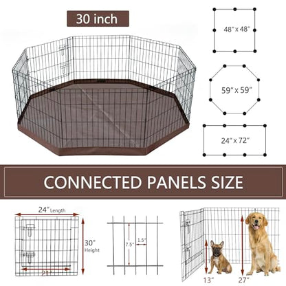 NEZUC Foldable Silver Metal Dog Exercise Playpen Gate Fence Dog Crate 8 Panels 30 Inch Height Puppy Kennels with Bottom Pad for Animals Outdoor Indoor (with Bottom pad, 8 Panels 30" H) - size: 30"H, style: Playpen+Bottom Pad