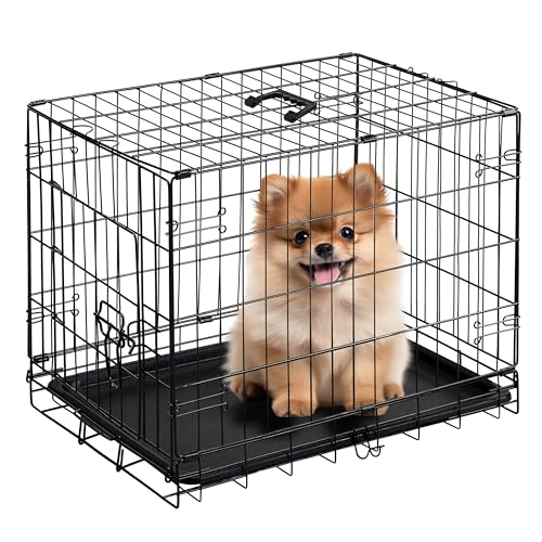 24 Inch Large Single Door Dog Crate for Pets with Divider Panel, Folding Metal Wire Kennel with Leak-Proof Tray, Secure Latches for Small Dogs, Ideal for Training & Travel - color: Black/Single Door, size: 24.4"L x 16.5"W x 18.5"H