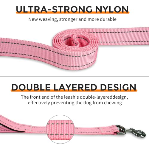 Hands Free Dog Leash by Kazazoo, Adjustable 6-9 FT Waist & Crossbody Leash with Quick Off Buckle, Reflective Stitches for Walking, Jogging,Medium to Large Dogs & Puppies Pink-L - color: Pink, size: L