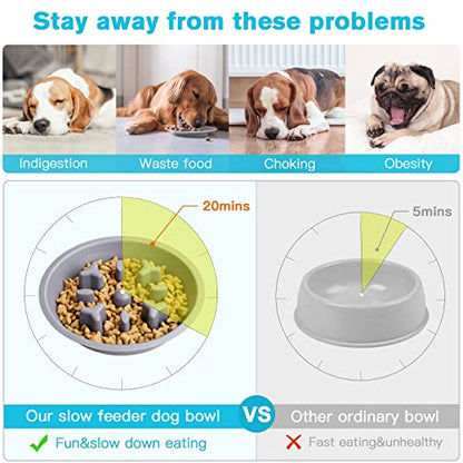 Epetslove Dog Bowls Double Dog Water and Food Bowls Stainless Steel Bowls with Non-Slip Resin Station, Pet Feeder Bowls for Puppy Medium Dogs Cats - color: 2. Slow Feeder, size: Medium-18oz