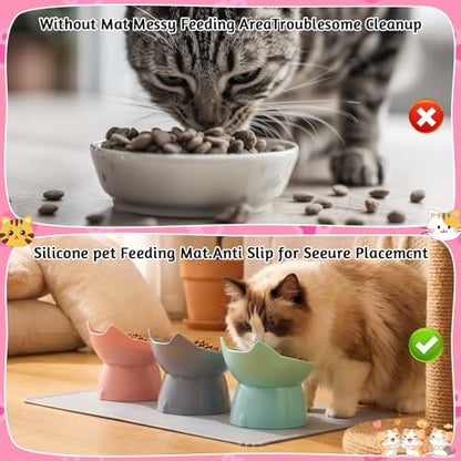 3 Pcs Elevated Cat Bowls 15°Raised Cat Food Bowl with Silicone Mat Whisker Friendly Anti Vomiting Cats Dishes Pet Food and Water Bowls for Indoor Cats Kittens, Pink, Green, Gray - color: Pink, Green, Gray