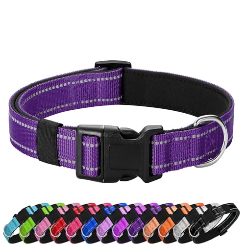 Reflective Dog Collar Padded with Soft Neoprene Breathable Quick Release Basic Dog Collars for Puppy Small Dogs Girl Purple - color: Purple, size: XS:width 5/8"neck 8-10.5"