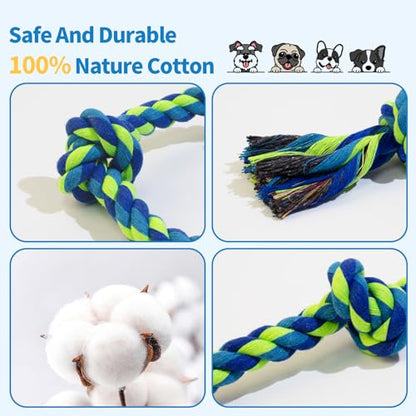 WDZZHOT [2 Pack] Dog Rope Toys, Dog Chew Toy for Medium and Small Dogs, 3 Knots Heavy Duty Puppy Rope Toy, 100% Cotton Tug of War Dog Toys for Boredom, Teeth Cleaning - color: red+blue
