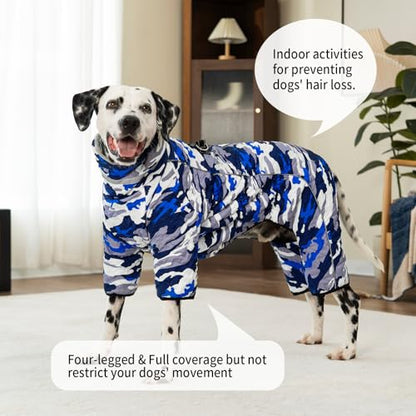 Four Legged Dog Winter Coat for Small Dogs, Warm Puppy Onesie Clothes Christmas, Reflective Turtleneck Dog Jacket with Buckles & D-Rings, Puffer Cold Weather Coat Zipper - color: Blue Camo, size: XXX-Large