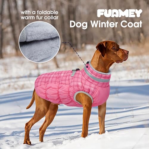 FUAMEY Dog Coat for Small Dogs,Waterproof Dog Winter Jacket with Harness Built in Puppy Cold Weather Coats Reflective Pet Vest with Zipper Warm Fleece Dogs Snowsuit Windproof Rose Plaid XS - color: Rose Plaid, size: XS(chest:14in)