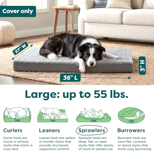 Furhaven Replacement Dog Bed Cover Ultra Plush Faux Fur & Suede Mattress, Machine Washable - Gray, Large - color: Gray, size: Large (Pack of 1)