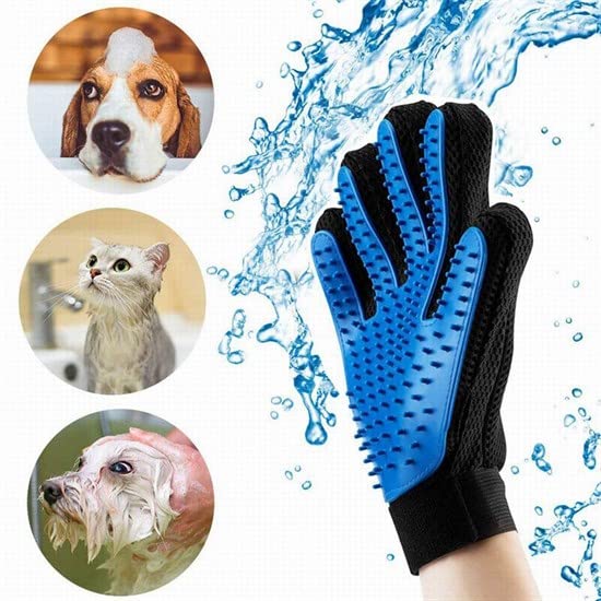 Pet Hair Remover Glove - Gentle Pet Grooming Glove Brush - Deshedding Glove - Massage Mitt with Enhanced Five Finger Design - Perfect for Dogs & Cats with Long & Short Fur - 1 Pack (Right-Hand), Blue