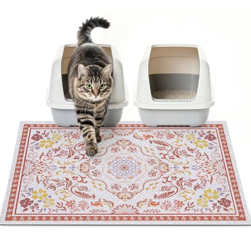 Cat Litter Mat Trapping Rug 33"x22", Large Litter Box Mat for Floor, Non-Slip Waterproof Backing, Soft Mesh Easy to Clean Pet Mat for Cat Red - color: Red, size: 33"X22"