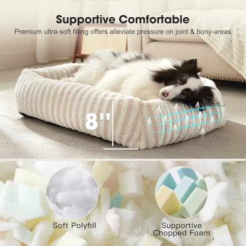 MIXJOY Dog Bed Medium Size Dog, Washable Medium Dogs Bed with Removable Cover, Soft Rectangle Pet Ded Fluffy Plush Faux Fur Pet Bed with Anti-Slip Bottom, 30"x30"x8", White - color: White, size: M(30"Lx24"Wx8"Th)