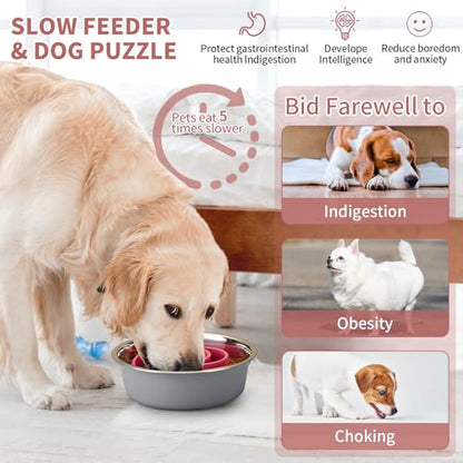 Slow Feeder Dog Bowls Insert, Animire Soft Silicone Slow Eating Dog Food Bowl for Small, Medium and Large Dogs, Compatible with Regular and Elevated Bowls - color: Rose, size: S