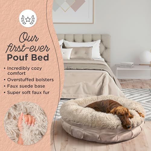 Best Friends by Sheri Ultra Calming Pouf Bed, Orthopedic Round Dog Bed for Joint Support, Faux Fur, Washable Cover, Tan, Large, 36"x36" - color: Tan, style: Large