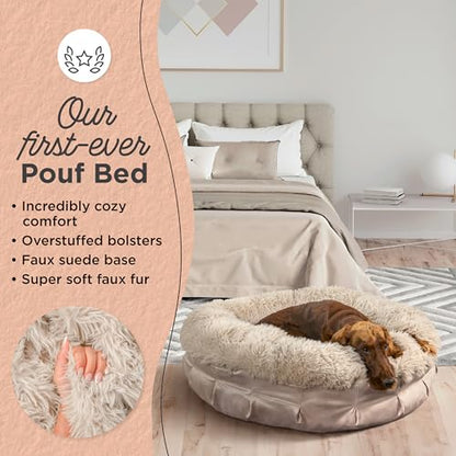 Best Friends by Sheri Ultra Calming Pouf Bed, Orthopedic Round Dog Bed for Joint Support, Faux Fur, Washable Cover, Tan, Large, 36"x36" - color: Tan, style: Large