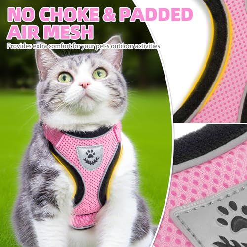 PUPTECK Cat Harness and Leash Set Escape Proof Reflective Cat Walking Harness Adjustable Soft Breathable Mesh Vest for Small Pets, Light Pink, XS - color: Light Pink, size: XS (NECK 8.5", CHEST 11"-14")