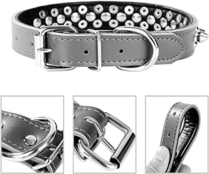 Spiked Studded Dog Collar, Soft Genuine Leather Dog Collar, Adjustable Dog Collars for Small Medium Large Dogs Breeds Pit Bull (S fit Neck 10.5-13", Black2) - color: Black2, size: S fit Neck 10.5-13"