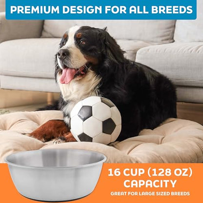 Master Pet Supply Stainless Steel Dog Bowls Set of 2 (128 Oz Each) with Non-Slip Rubber Base - Stainless Steel - Basic Dog Food Bowl Water & Food Bowls for Small Medium Large Dogs & Cats, Metal Dish - color: Stainless Steel, size: 16 Cups (128 oz) 2 Pack