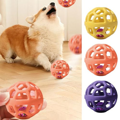 Dog Chew Toys with Bell Sound, 3 Rubber Bouncy Ball for Medium/Large Dogs, Interactive Fetch Ball Teeth Cleaning&Training, Hollow Design with Internal Bells (Orange) - color: Orange