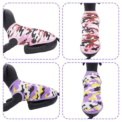 Dog Shirts Camo Female Pink Purple for Small Puppies Doggies Cats Girl Sleeveless Tank Top Tee Clothes Vest Soft Light Weight Stretchable Pack of 2 S - size: Small