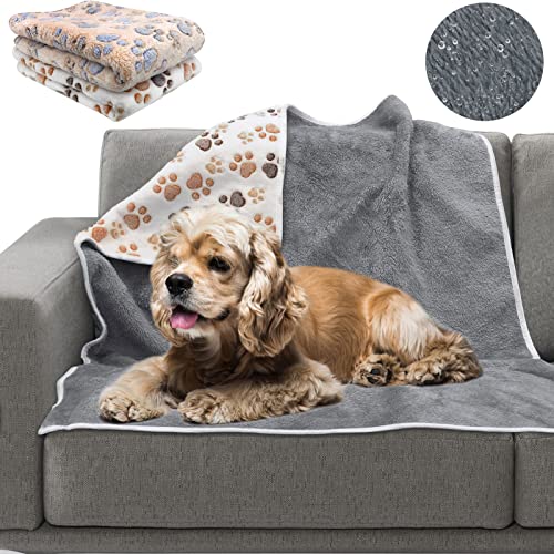 Waterproof Dog Blankets, 2 Pack Washable Dog Blankets for Bed Couch Sofa Protector Fleece Flannel Puppy Blanket Soft Plush Reversible Throw Blanket for Medium Large Dogs 40"×30"(White+Coffee) - color: White+coffee(2pack), size: 40"×30"