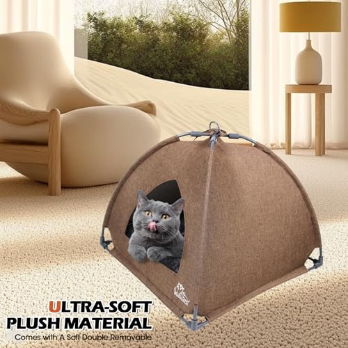 Winsterch Cat Bed Cave for Indoor Cats, Small Pet Tent Cave for Cats, Kittens, and Small Dogs, Warming Cat House with Removable Washable Cushion (18.5'‘ x 18.5’' x 15.8'', Brown) - color: W-Brown
