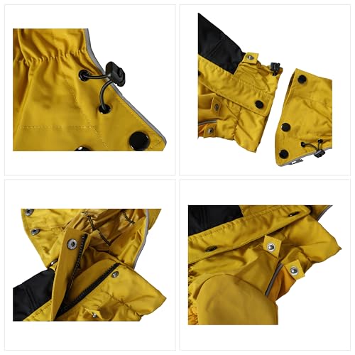 LOVELONGLONG Waterproof Dog Raincoat with Removable Hood – Outdoor Full Body Dog Jacket, Windproof Snowproof Shell Suit – All Season Pet Rain Gear Mustard Yellow XS - color: Mustard Yellow, size: XS (Back 10.5")