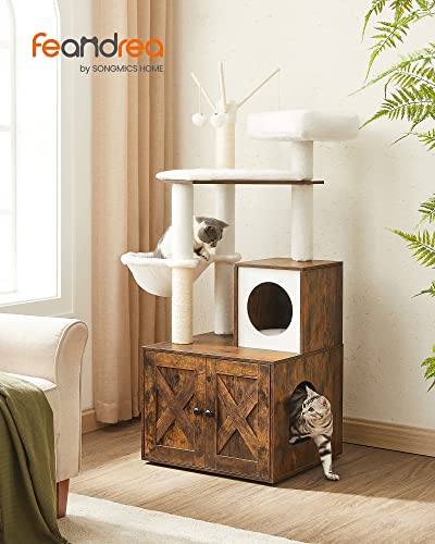 Feandrea Cat Tree with Litter Box Enclosure, 59-Inch Modern Cat Tower, 2-in-1 Condo with Scratching Posts, Washable Removable Cushion, Rustic Brown UPCT113X01 - color: Rustic Brown