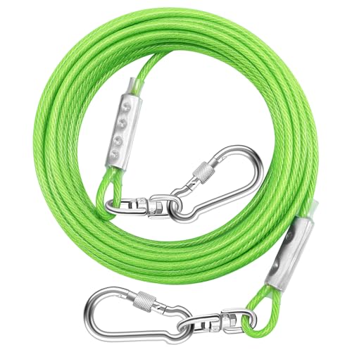 Dog Tie Out Cable for Outside,50FT Heavy Duty Dog Leash&Chains with Swivel Hook,Small-Large Dogs Runner Cable for Dogs Up to 250lbs, Long Lead Line for Yard Outdoor and Camping (250lbs 50FT, Green) - color: Green, size: 250lbs 50FT