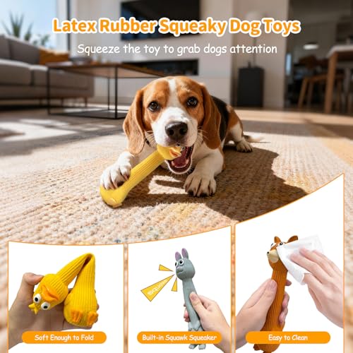 Latex Squeaky Dog Toys, 3 Pack Soft Rubber Dog Chew Toys, 8.7" Standing Stick Animal Pet Toy to Keep Them Busy, Interactive Fetch Squeak Toy for Puppy Small Medium Dogs - color: Yellow & Grey & Brown