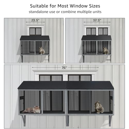 Bug Proof Cat Catio, Window Cat House with Metal Mesh, Outdoor Enclosure for Indoor Pets, Expandable Wooden Perch, Safe Comfortable Haven for Pets, Keep Bugs Insects Out